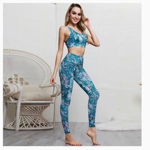 Yoga ocean blue floral set